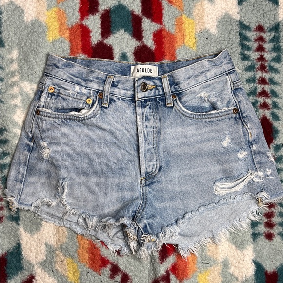 Agolde Parker cutoff distressed denim jean shorts - Picture 1 of 8